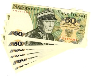 50 Złotych 1986, seria FM - zestaw 6 sztuk