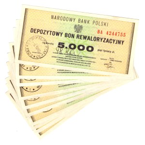 Depozytowy Bon Rewaloryzacyjny, 5 000 Złotych, seria BA - zestaw 10 sztuk