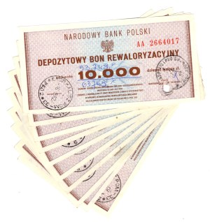 Deposit Revaluation Voucher, 10,000 Gold, AA series - set of 10 pieces