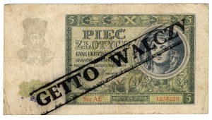 5 Zlotys 1941, AE series - rare overprint of GETTO WALCHES