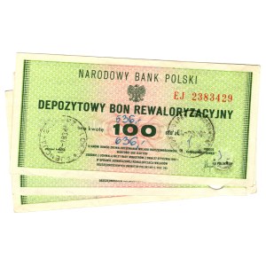Depozytowy Bon Rewaloryzacyjny, 100 Złotych, seria EJ - zestaw 3 sztuk