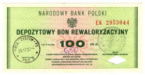 Deposit Revaluation Voucher, 100 Gold, EK series