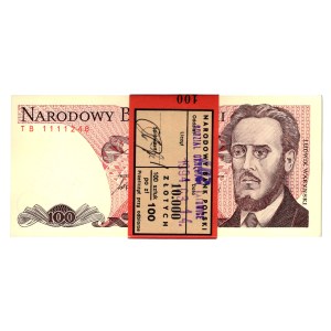Paczka bankowa (100 szt.) 100 złotych 1986, seria TB - seria przejściowa