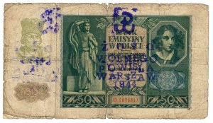 50 Zlotys 1940, series D - overprint ŻOŁD WOLNEGO POWIŚLA WARSZAW 1944