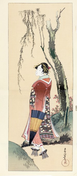 Katsushika Hokusai (1760-1849), La bella donna e il salice, edizione Takamizawa, Tokyo/Giappone, periodo Showa, dopo il 1960.