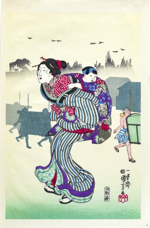 Utagawa Kuniyoshi (1798 - 1861), Nebbia mattutina a Komagata 1, pubblicato da Nagoya Times, Giappone, seconda metà del XX secolo.