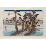 Utagawa Hiroshige (1797 - 1858), Mount Fuji on the left side of the road in Yoshiwara, from the series: Fifty-three Stations on the Tōkaidō Road, Japan, 2nd half of the 20th century.