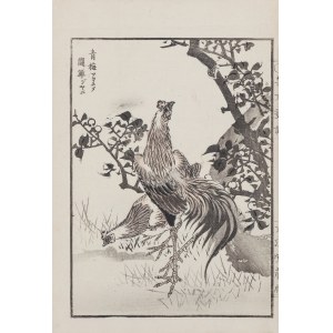Kikuchi Hobun (1862-1918), Kogut i kura w cieniu śliwy, z serii: „Hobun gafu”, wyd. Tanaka Jihē, Kioto/Japonia, 1890 r.