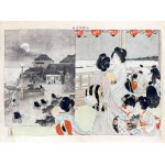 Matsutani (1870-1965, also known as Matsutani Shoun or Yamamoto Shoun), Summer party by the sea, from "Fuzoku Gaho," published by Yumani Shobo (Toyodo) Tokyo, Japan circa 1900.