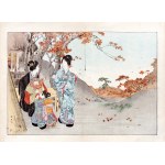 Matsutani (1870-1965, also known as Matsutani Shoun or Yamamoto Shoun), Autumn Walk with Children, from "Fuzoku Gaho," published by Yumani Shobo (Toyodo) Tokyo, Japan circa 1899.