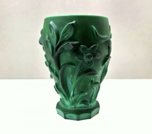 Wazon Curt Schlevogt Art Deco szkło malachitowe Szarotka Alpejska lata 30