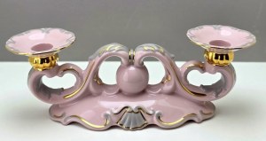 Świecznik z różowej porcelany firmy HC Chodov - Czechosłowacja lata 60-te