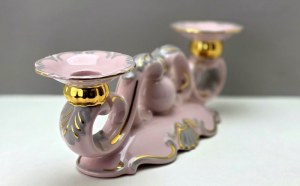 Świecznik z różowej porcelany firmy HC Chodov - Czechosłowacja lata 60-te