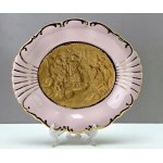Decorative pink porcelain platter with gold relief - H&C Chodov factory - Czechoslovakia 1970s