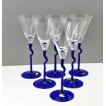 Zestaw kryształowych kielichów do Martini na kobaltowej nóżce - Czechy