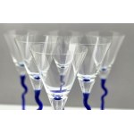 Zestaw kryształowych kielichów do Martini na kobaltowej nóżce - Czechy