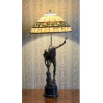 Large stained glass figural bronze lamp-signed E.Picault France - 19th century