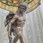 Large stained glass figural bronze lamp-signed E.Picault France - 19th century