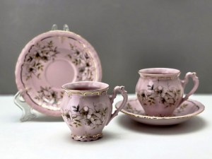 Para filżanek do mokki - różowa porcelana - tête-à-tête lata 70te