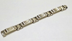 Stříbrný náramek ve stylu art deco s ručně vyrobenou květinovou rytinou [ stříbro ].