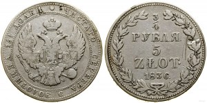 Polska, 3/4 rubla = 5 złotych, 1836 MW, Warszawa