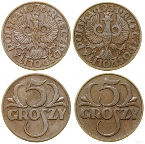 Polsko, sada: 2 x 5 groszy, 1931, 1936, Varšava