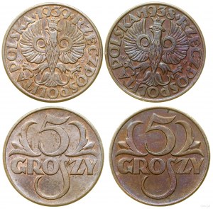 Polsko, sada: 2 x 5 groszy, 1938, 1939, Varšava