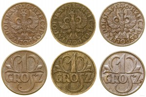 Pologne, set : 3 x 1 penny, 1930, 1933, 1936, Varsovie