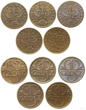 Polsko, sada: 5 x 1 haléř, 1938, 1939, Varšava