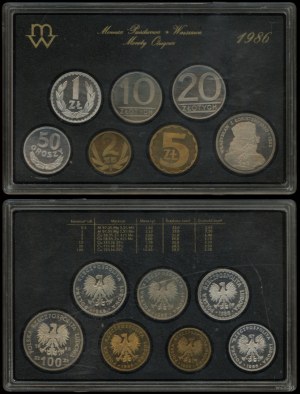 Polonia, serie vintage di monete in circolazione - tipo proof, 1986, Varsavia