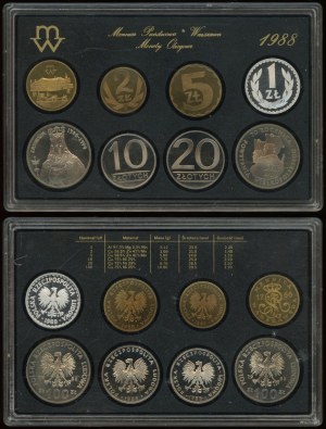 Polonia, serie vintage di monete in circolazione - tipo proof, 1988, Varsavia