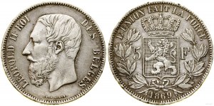 Belgio, 5 franchi, 1869, Bruxelles