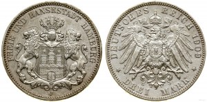Germany, 3 marks, 1909 J, Hamburg