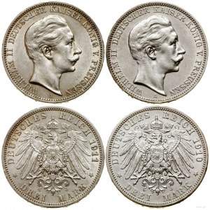 Niemcy, zestaw: 2 x 3 marki, 1910, 1911, Berlin