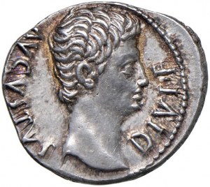 Augusto (27 a.C.-14 d.C.) Denario (Lugdunum) Testa a d....