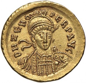 Zeno (476 - 491) Solid (Constantinople) Helmeted bust d...
