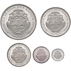 COSTA RICA 25, 20, 10, 5 e 2 Colones 1970 - KM 194, 193...