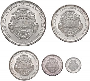COSTA RICA 25, 20, 10, 5 et 2 Colones 1970 - KM 194, 193...