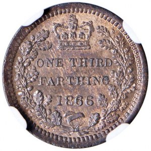 ANGLETERRE Victoire (1837-1901) Tiers de farthing 1866...
