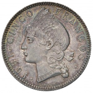 DOMINICAN REPUBLIC 5 Francos 1891 - KM 12 AG (g 25.0...