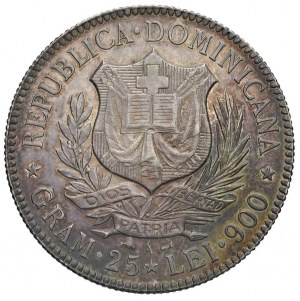 DOMINICAN REPUBLIC 5 Francos 1891 - KM 12 AG (g 25.0...