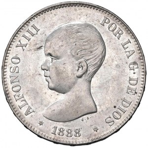 SPAIN Alfonso XIII (1886-1931) 5 Pesetas 1888 *88 - KM...