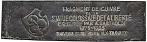 FRANCE - USA Fragment en cuivre de la Statue de la Liberté