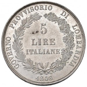 MILAN Gouvernement provisoire (1848) 5 Lire 1848 - Gig. 3 ...