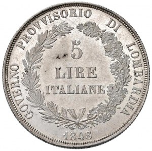 MILAN Provisional government (1848) 5 Lire 1848 - Gig. 3 ...
