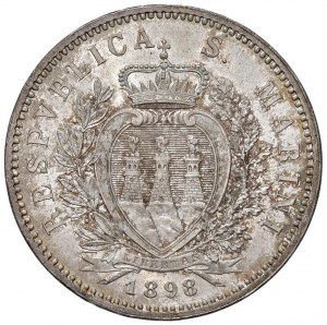 SAN MARINO 5 Lire 1898 - Gig. 17 AG (g 25.01) Conservaz...