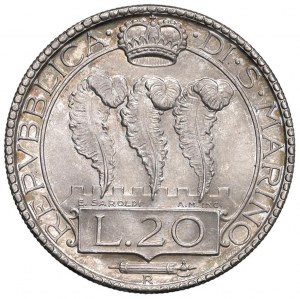 SAN MARINO 20 Lire 1933 - Gig. 4 AG (g 15.00) Small s...