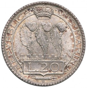 SAN MARINO 20 Lire 1938 - Gig. 8 AG (g 20.04) RR Segnet...