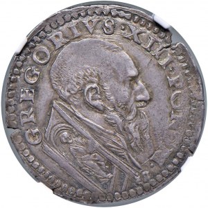 Gregory XIII (1572-1585) Testone - Munt. 68 AG R In sl...