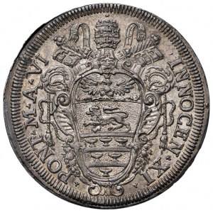 Innocent XI (1676-1689) Testone A. VI - Munt. 57 AG (g...
